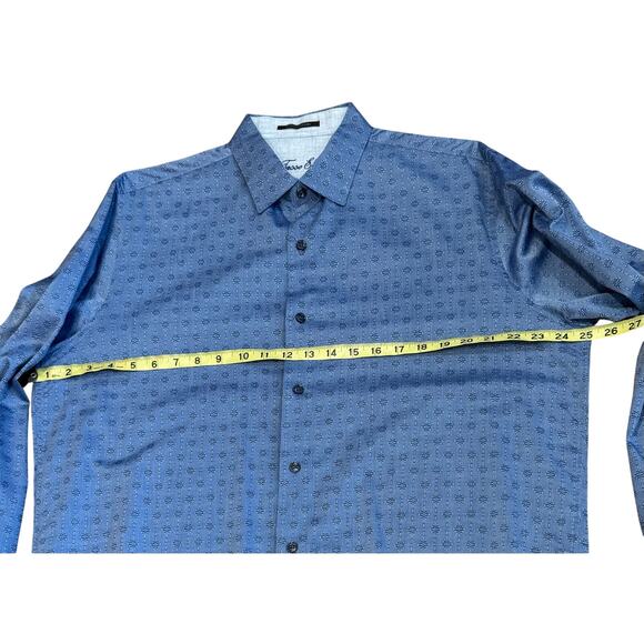 Tasso Elba Men’s Large Blue Diamond Tile Supima Cotton button down Dress Shirt - Picture 7 of 9